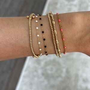 Dainty gold and pink beaded look adjustable bracelet delicate jeweled chain